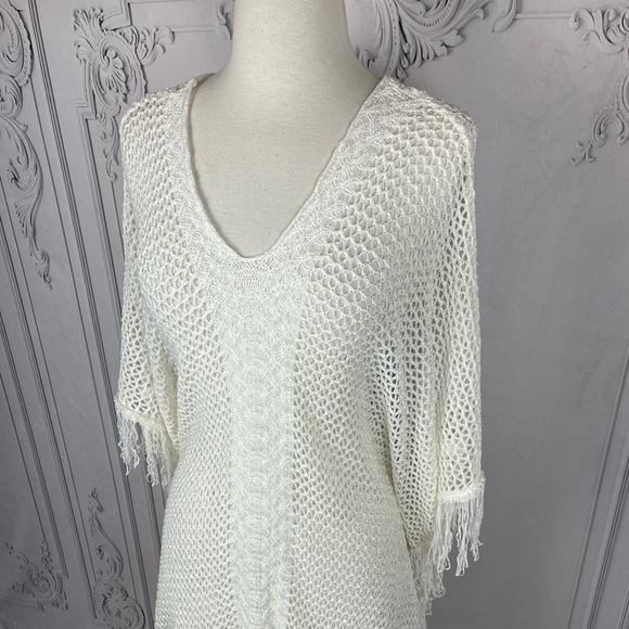 Breezy Knit Fringe Trim Poncho Swimsuit Coverup - Picture 6 of 10